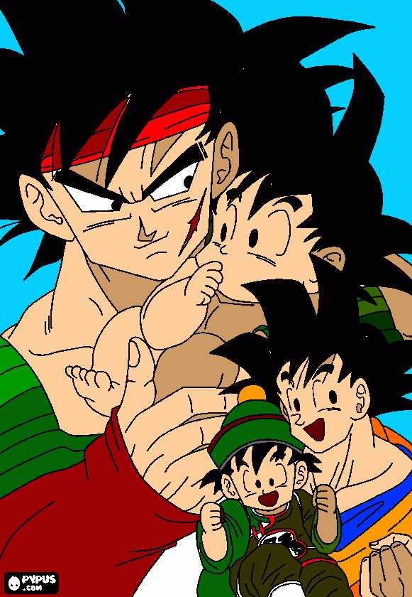 colorea bardok con su bebe baby goku.goku con su bebe baby gohan para colorear