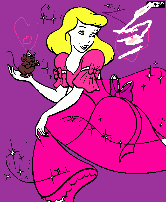 colorea la cenicienta y su maravilloso vestido con el ratonsillo gus para colorear