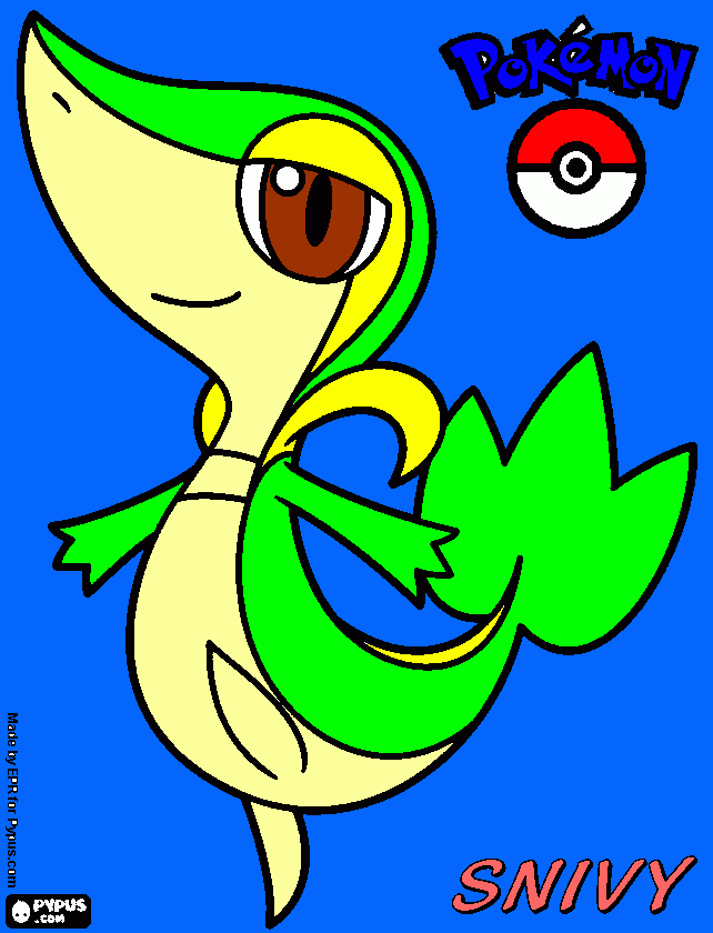 Colorea Snivy, Pokémon inicial,tipo planta,de la región de teselia.Tsutarja. para colorear