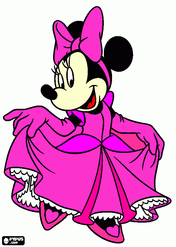 colorear a minnie con un vestido de princesa para colorear