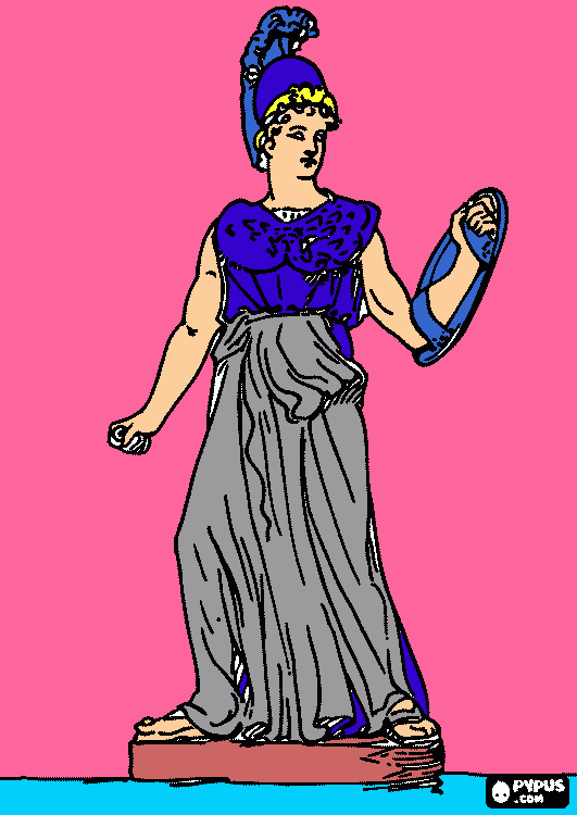 Colorear Atenea o Atena, en la mitología griega diosa de la sabiduría, la estrategia y la guerra justa para colorear
