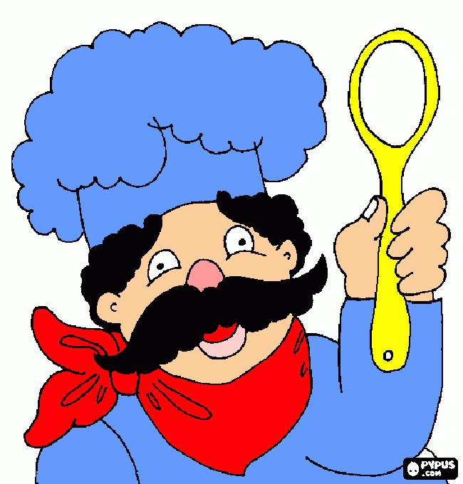 colorear cocinero con su gorro de chef y una cuchara en la mano para colorear