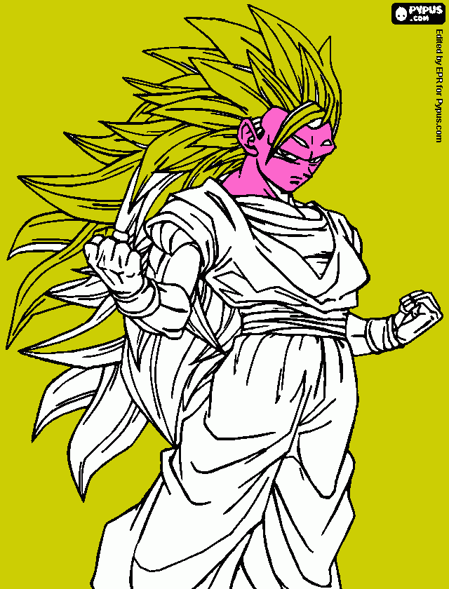 colorear goku transformado en super saiyayin 3 para colorear