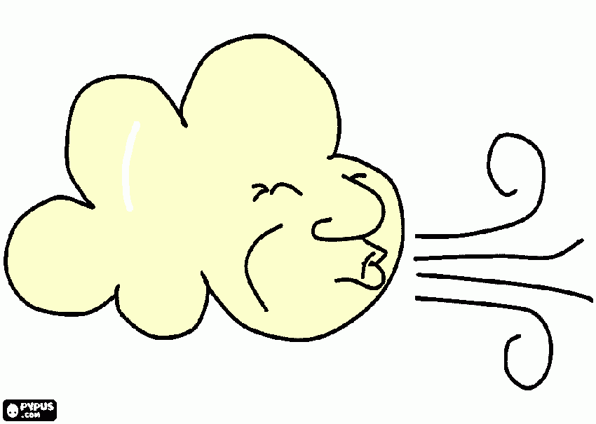 colorear nube con viento,viento que sopla muy fuerte para colorear