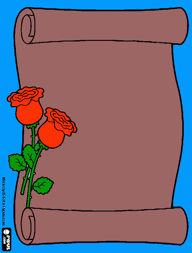 Colorear Un pergamino decorado con flores para dibujar un obsequio para tu madre para colorear