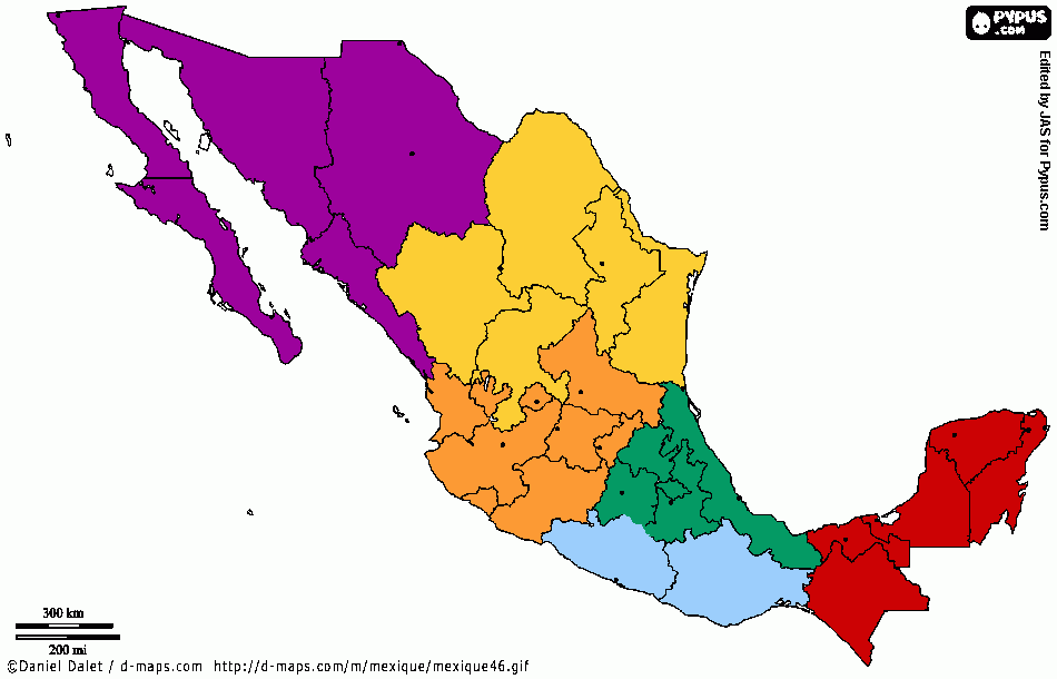 colores mapa de méxico  para colorear