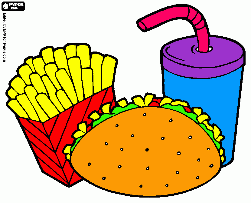 comida chatarra o comida no saludable para colorear