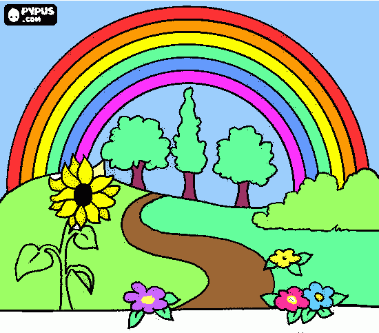 computación un paisaje con arcoiris para colorear