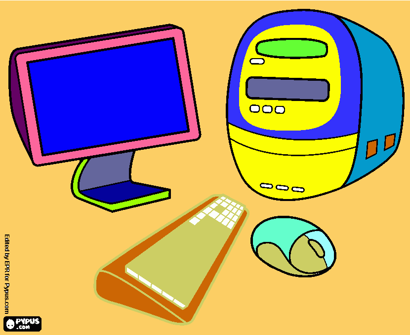 computadora,cpu,raton y teclado para colorear