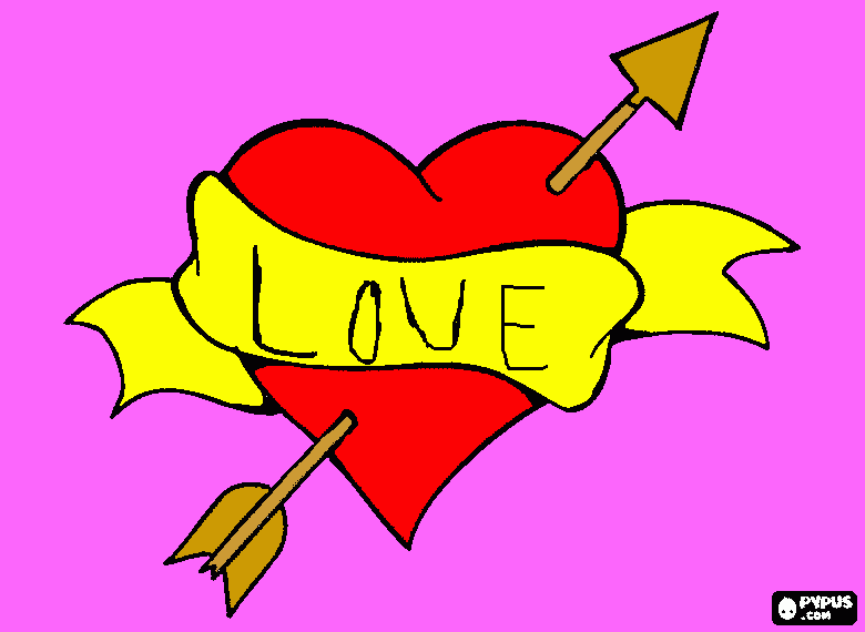 CORAZON COLOR ROJO CON UNA FLECHA para colorear