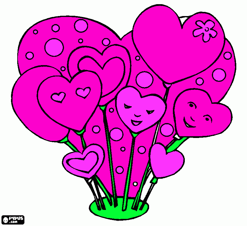 corazones en una maceta para colorear