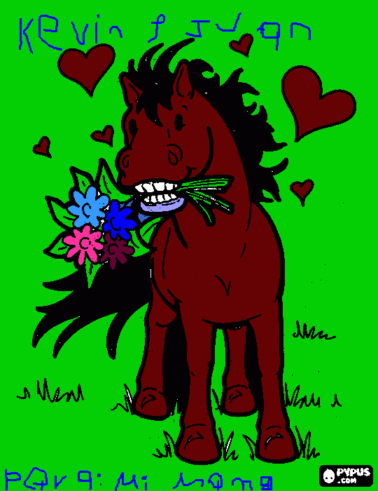 corazones,pasto y flores,esta sonrriendo para colorear