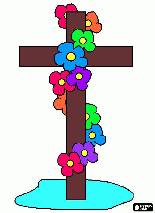 Cruz con flores para colorear
