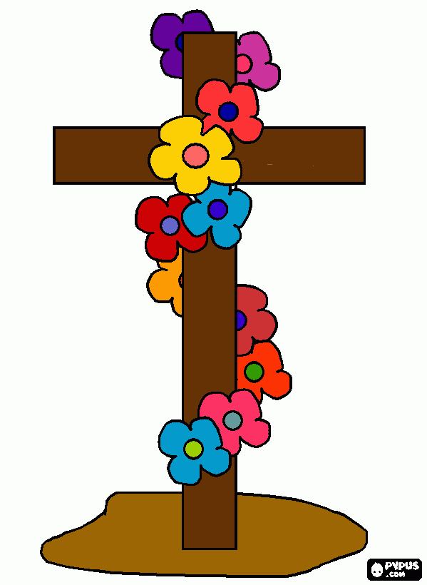 CRUZ CON GUIA DE FLORES para colorear