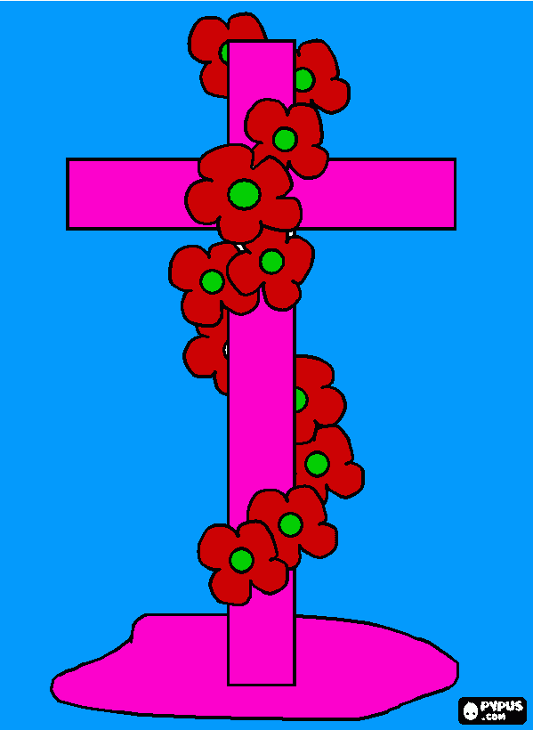 cruz guirnalda de flores.com para colorear