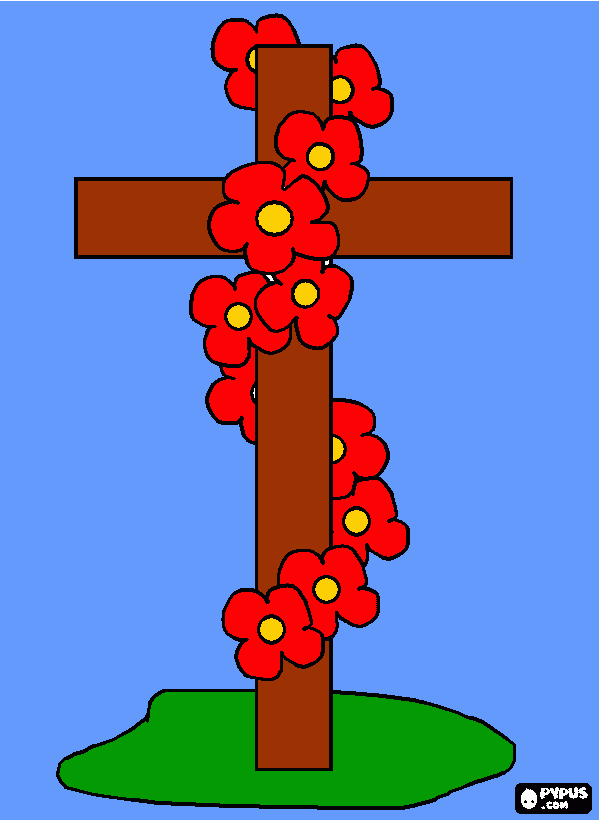 Cruz y guirnalda de flores. para colorear
