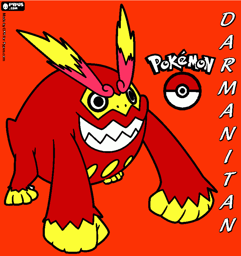 Darmanitan Pokemon Gorilla de Fuego para colorear