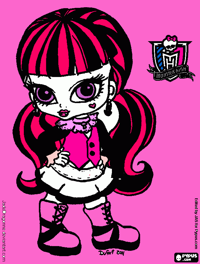 de  draculaura  su  pelo  es  rosa  con  negro  tiene  botas  rosas  y  un  chaleco  rosa  y  las  magas   negras para colorear