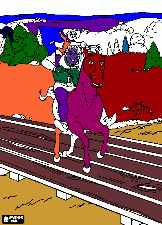 del caballlo del ogro y del gato bandido para colorear