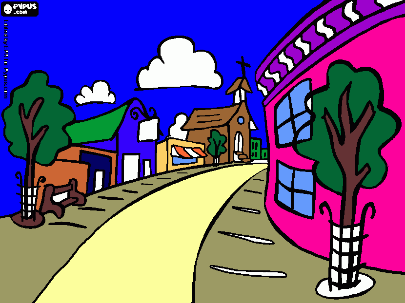 dibujo ciudad pequeña para colorear