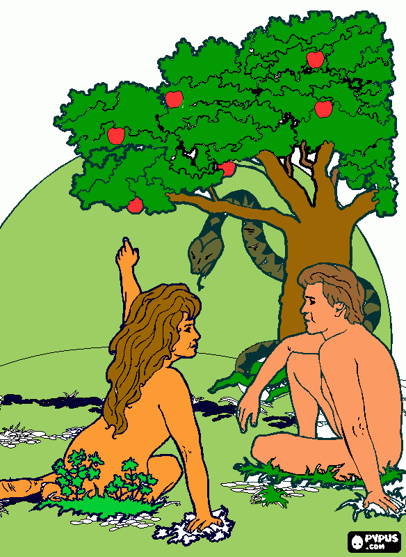 dibujo de Adán y Eva para colorear