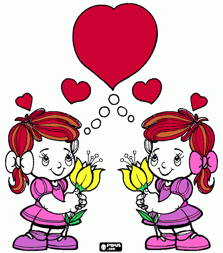 dibujo de hermanas gemelas pensando que quiere mucho a mama para colorear