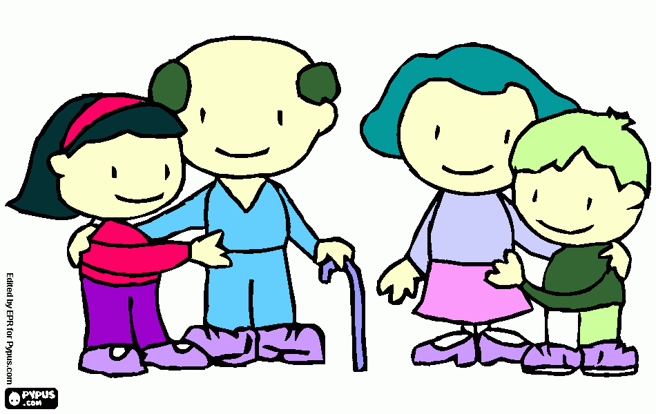 dibujo de lu de los nietos con los abuelos para colorear