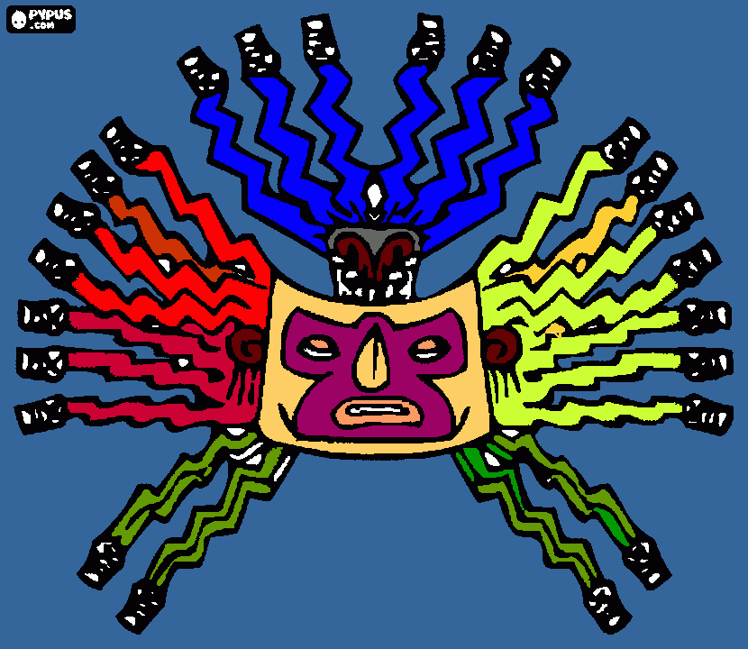 Dibujo de Mascara del Sol , Mascara Ritual Inca para colorear