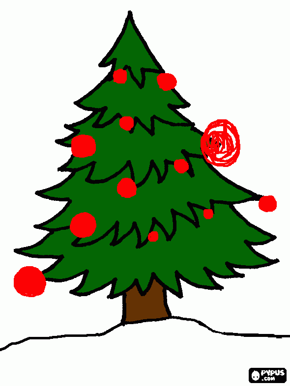 dibujo de navidad, abeto decorado con bo para colorear
