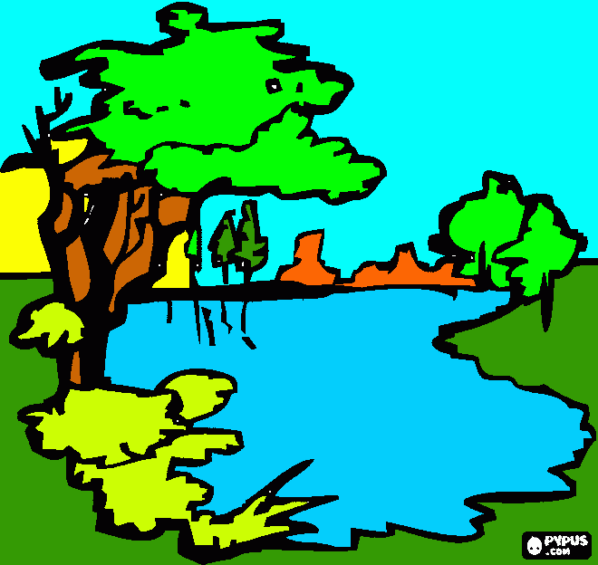 DIBUJO DE PAISAJE DE UN LAGO para colorear
