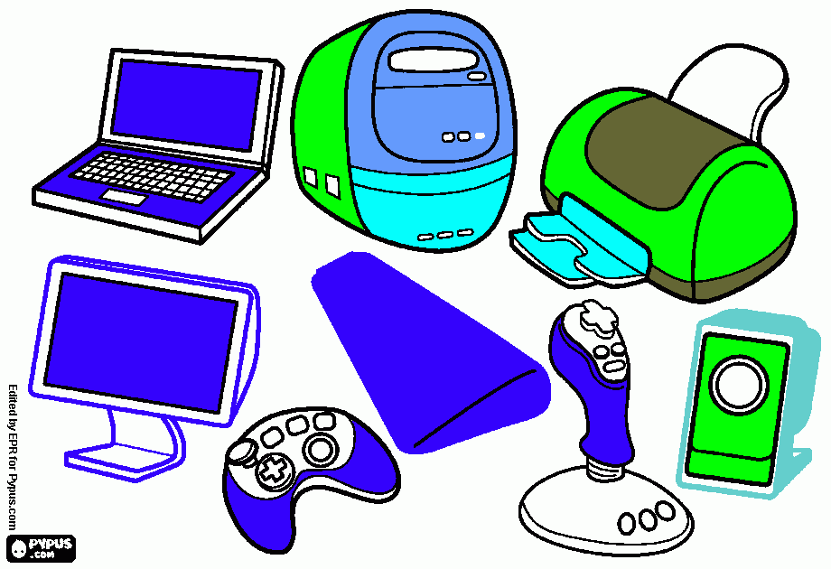 Dibujo de todos los elementos del computador Coloreado para colorear