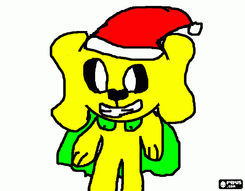 dibujo del personaje con capa verde y gorro de santa claus para colorear