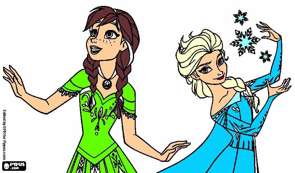 dibujo elsa y ana para colorear