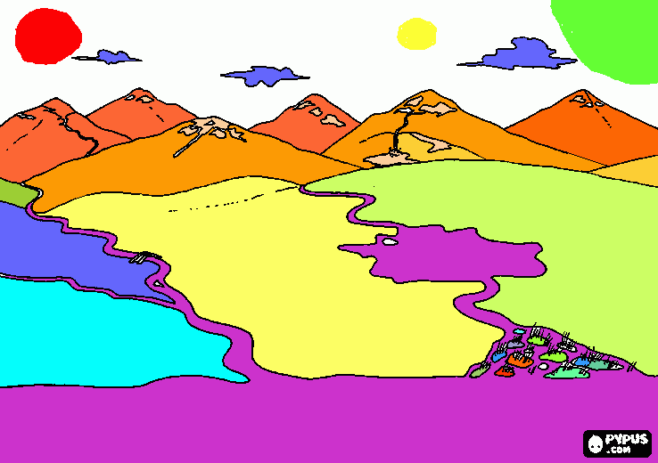 dibujo paisaje cuento para colorear