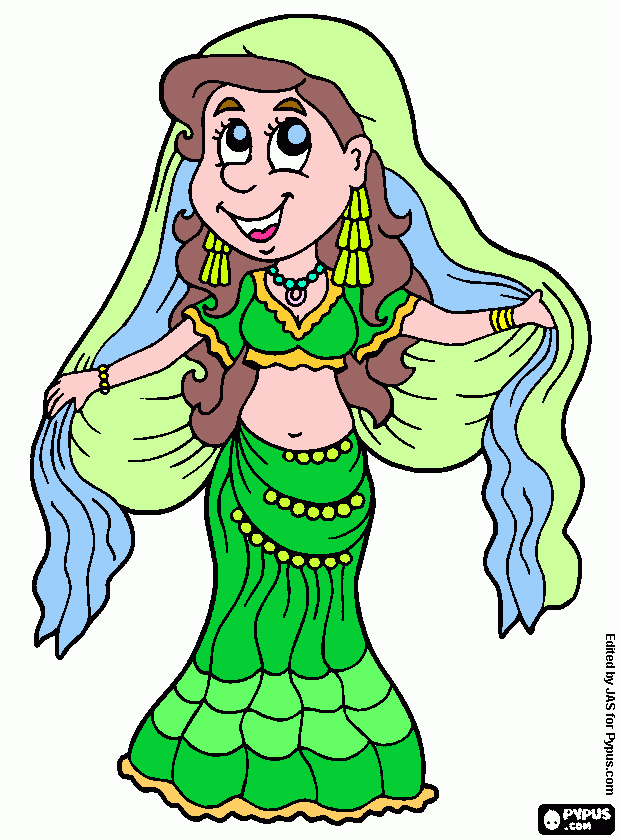 Dibujos de la Bailarina árabe de la danza del vientre para colorear