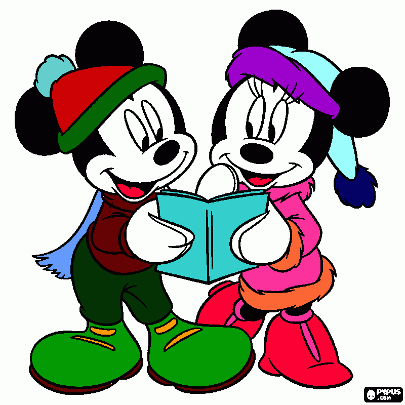 Dibujos de Mickey y Minnie Mouse con o gorro para colorear