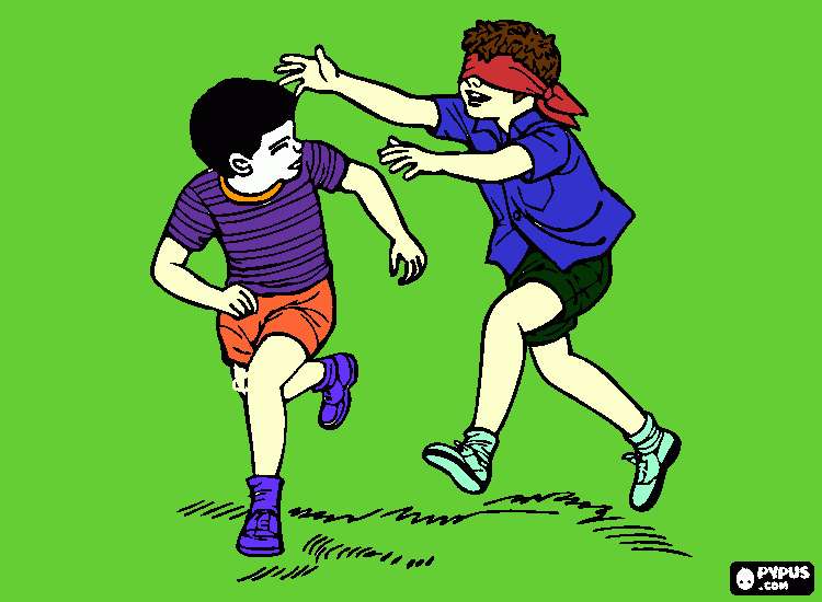 dibujos de niños jugando a la gallinita ciega para colorear