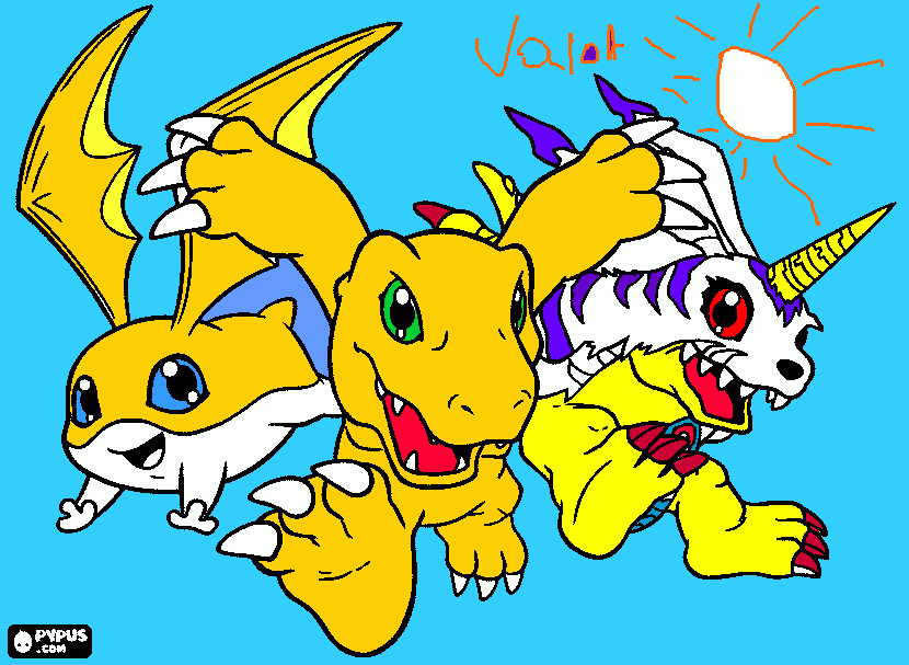 digimon agumon, patamon, gabumon para colorear