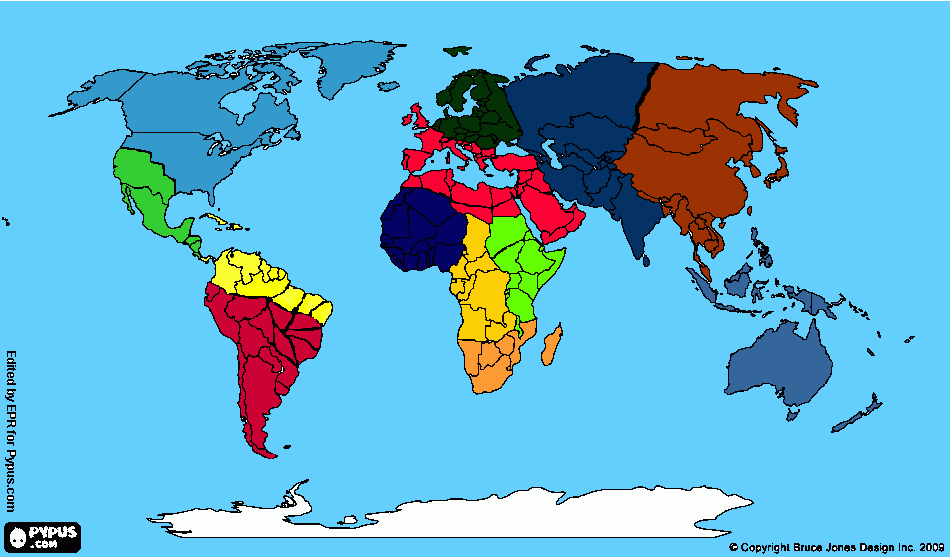 división del mundo para colorear