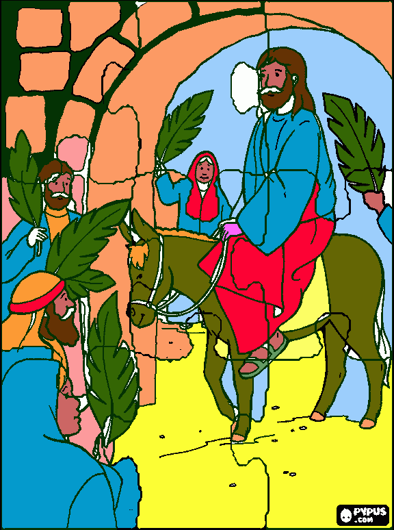 Domingo de Ramos entrada a Jerusalen para colorear