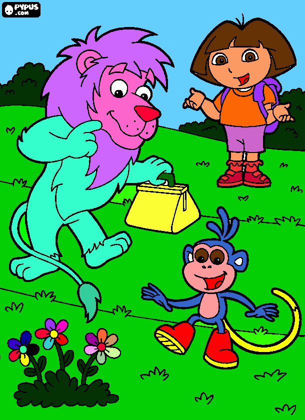 dora, botas y el leon para colorear