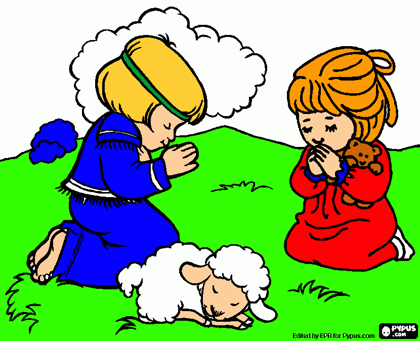 dos niños adorando a DIOS para colorear