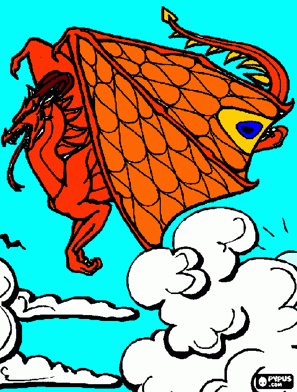 dragon grande N: naranja para colorear