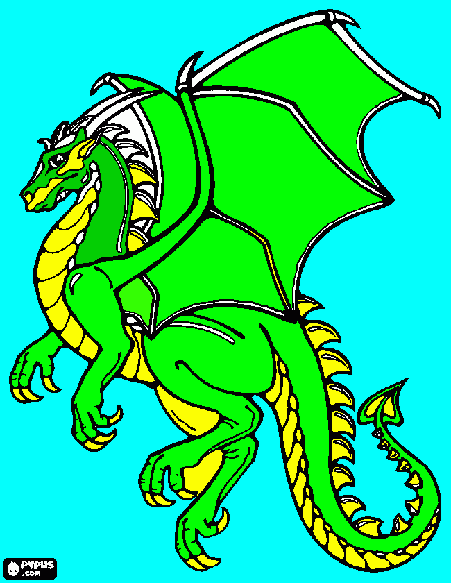 dragon verde y amarillo para colorear