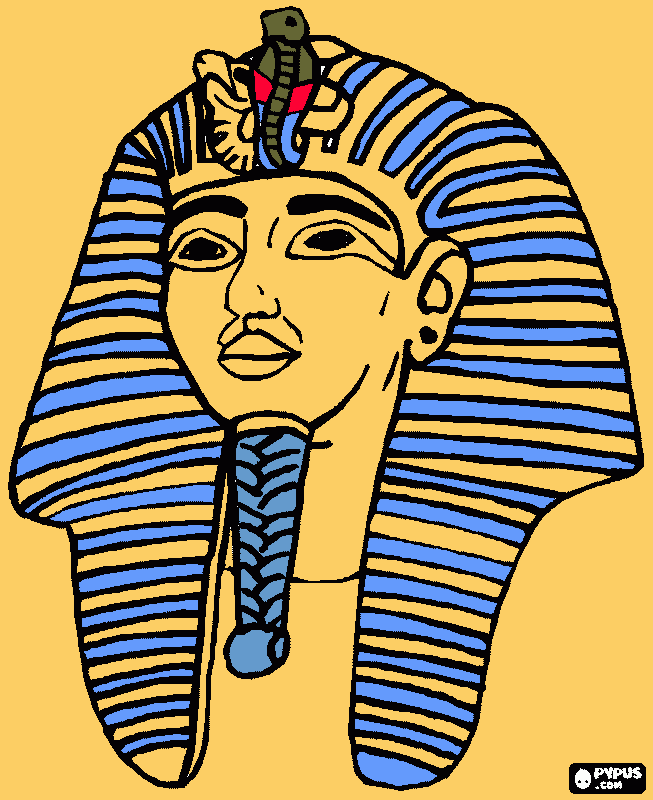 EGIPTO , la mascara del faraon tutankamon con el nemes  para colorear