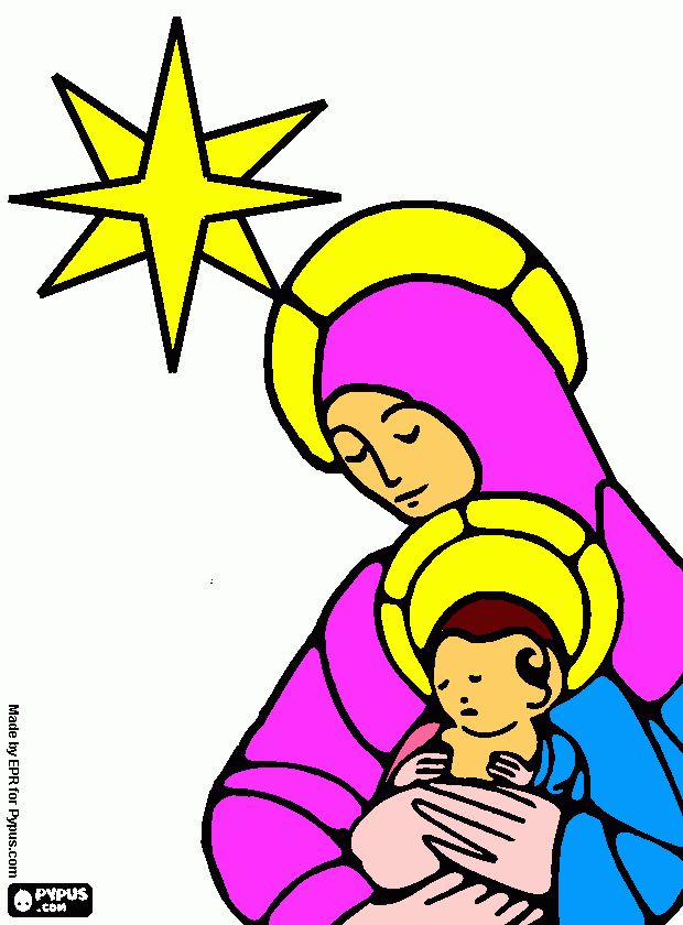 El bebé Jesús en brazos de María  para colorear