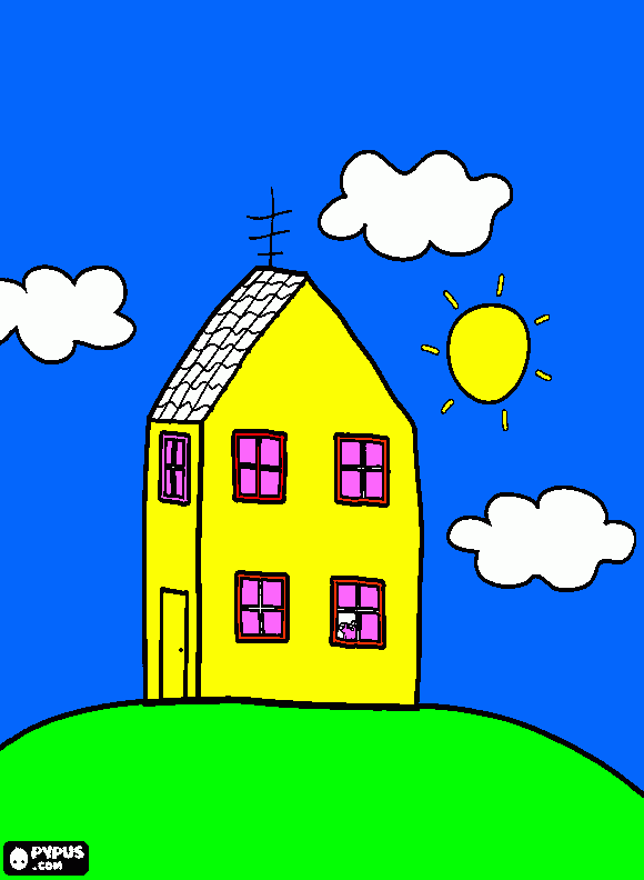 el cielo azul sespe verde casa amarilla para colorear