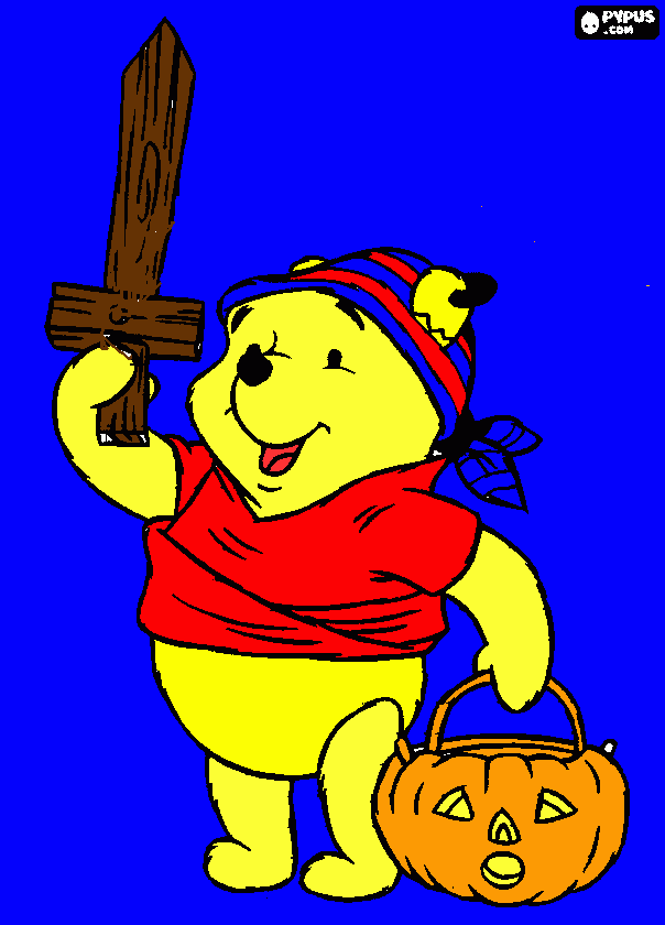 el dibujo es  de winnie pooh  en jalowin   vestido de un pirata para colorear