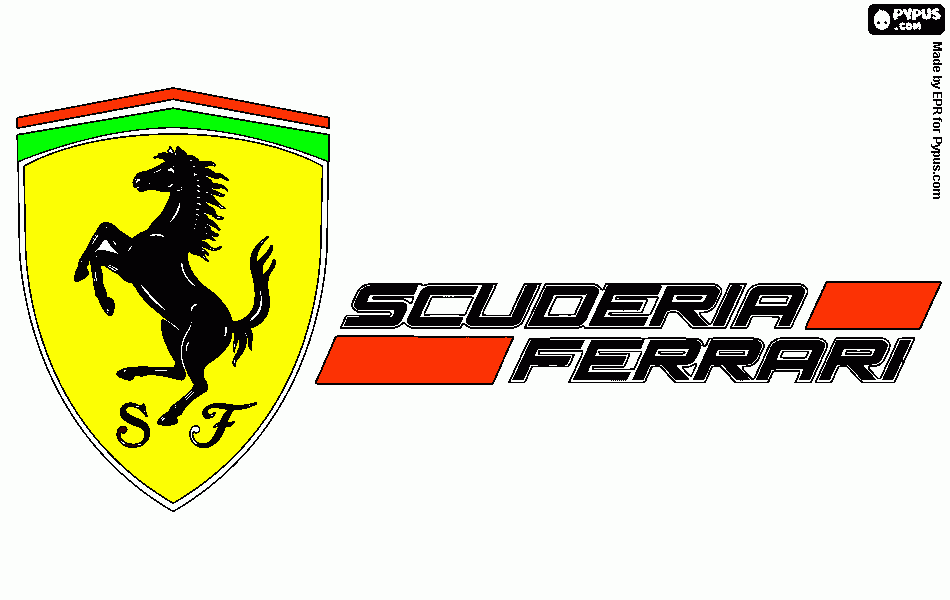 el escudo de ferrari es amarillo con la bandera de italia tiene un caballo negro y alado dise escuderia ferrari para colorear