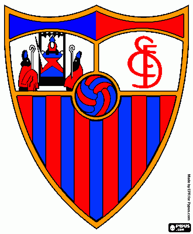 el escudo del sevilla  junto con el de barcelona para colorear